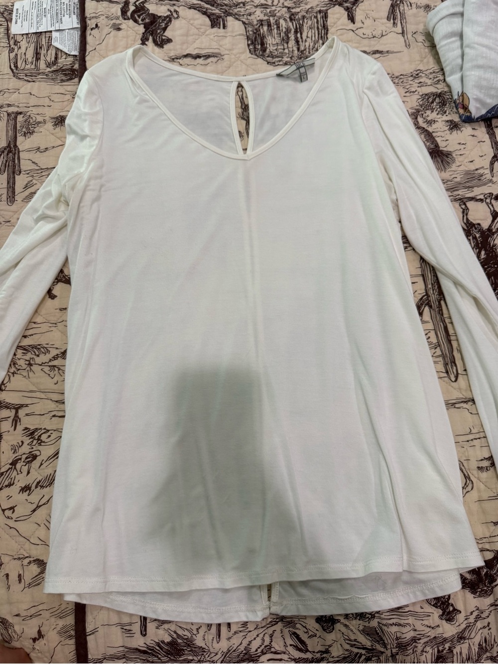 BKE Cream Keyhole Long Sleeve Tee